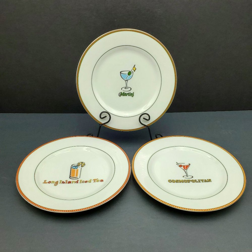 Ten Strawberry Street Cocktail Plates Bar Snack Plates with Drink Recipes